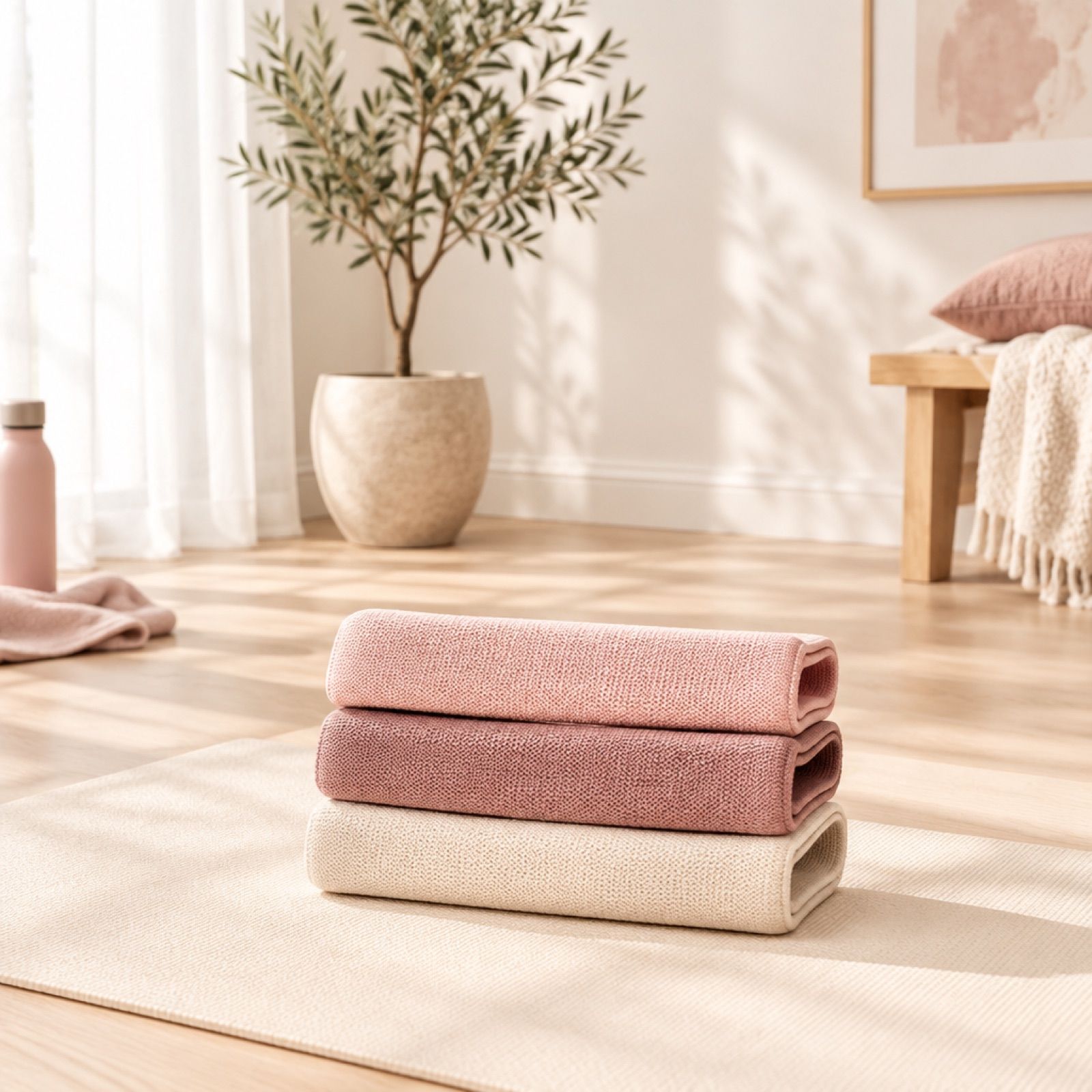 Folded fabric resistance bands in blush and cream